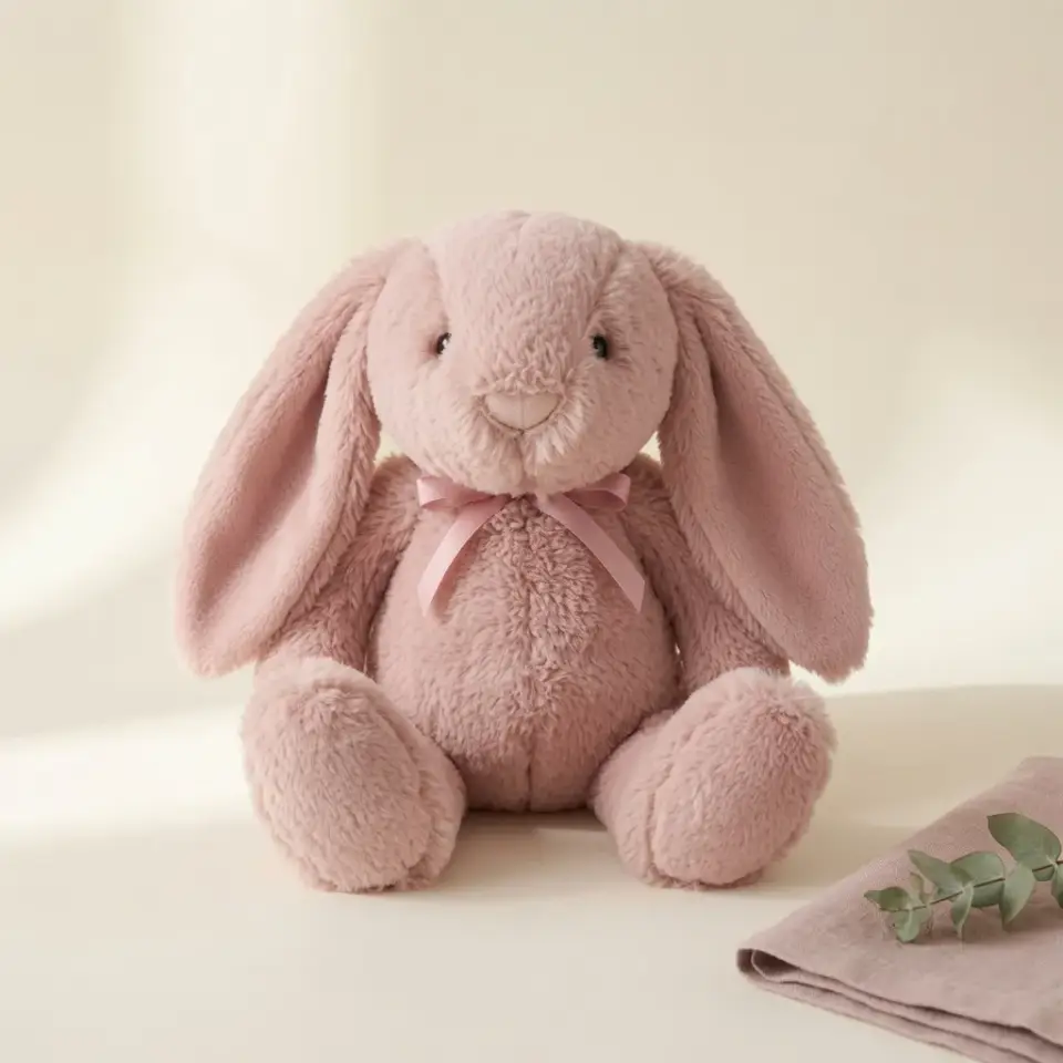 Doudou lapin rose floqué
